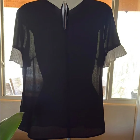 CeCe Black Blouse with White Accents - Picture 5 of 7